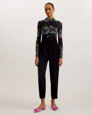 Ted Baker AMANDHA Printed Mesh Long Sleeve Top Czarne | 82YZNCUHS