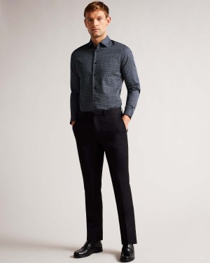 Ted Baker ANDOVER Long Sleeve Line Geo Shirt Białe | 19NDBLCIP