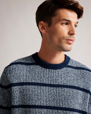 Ted Baker ANGIO LS Regular Stripe Crew Neck Niebieskie | 02HFQPJWL