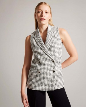 Ted Baker BELLAJ Double Breasted Boucle Bez Rękawów Jacket Białe | 40PFWIEMD