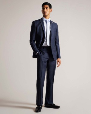 Ted Baker CROMTS Navy Choc Check Trouser Granatowe | 28JLHDWPV