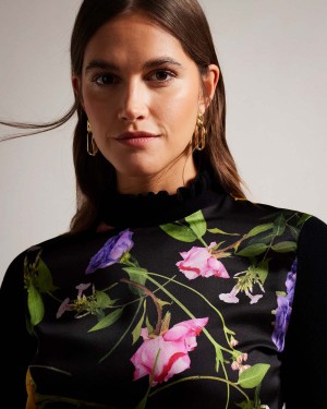 Ted Baker DANEAA Woven Front Fluted Neck Swetry Czarne | 47KOVIXJT