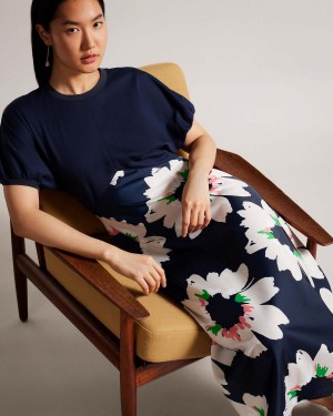 Ted Baker DAYSIAH Ponte Top with Midi Skirt Sukienki Granatowe | 72XETFHRY