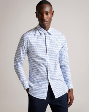 Ted Baker DIBBIN LS Slim Micro Leaf Shirt Lt-Blue | 37FPDKJIR