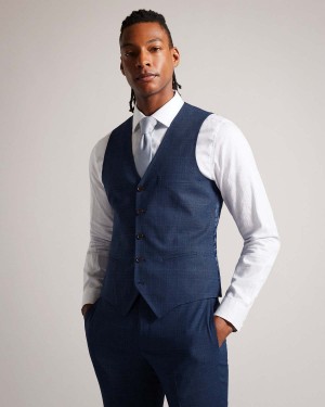 Ted Baker DRYDENW Navy Check Waistcoat Granatowe | 82DKESIGY