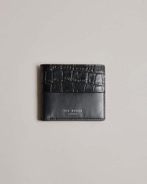 Ted Baker FABARY Skórzane Croc Effect Bifold Wallet Czarne | 86MNDXTAF