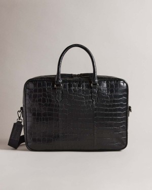 Ted Baker FABIANN Croc Effect Skórzane Document Bag Czarne | 72YFMULBZ