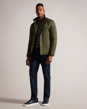 Ted Baker FINNICH Diamond Quilt Funnel Jacket Khaki | 90OJRQBIN