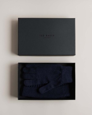 Ted Baker FRAIRS Rib Stitched Hat and Glove Gift Set Granatowe | 85SVBKTDW
