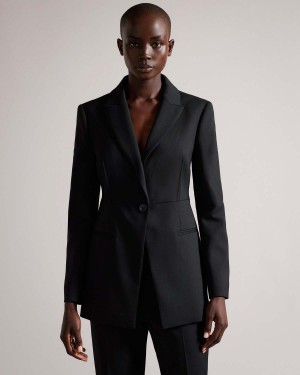 Ted Baker FRITTA Longline Single Breasted Blazer Czarne | 64AOQIHXM