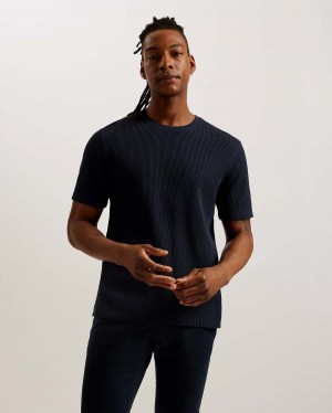 Ted Baker FRUTE SS Regular Textured T-Shirt Granatowe | 23GSABQHL