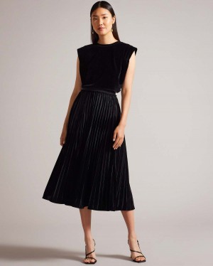 Ted Baker GJILL Pofałdowany Skirt with Elasticated WaisTBand Czarne | 58FMWNYIA
