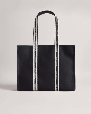 Ted Baker Georjey Branded Webbing Płócienne Tote Czarne | 61PGIQJTO