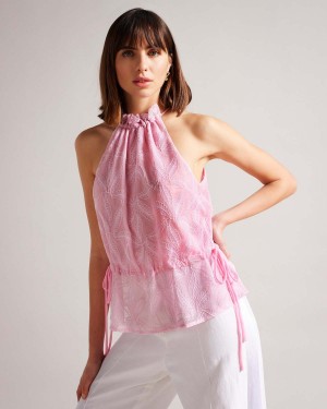 Ted Baker IVIEEY Drawstring Stanem Halterneck Top Różowe | 45ZOACYGW