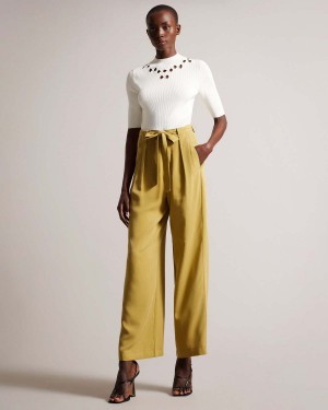 Ted Baker JEMILA Szerokie Leg Trouser Khaki | 78KQAYPBZ