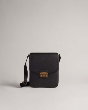 Ted Baker KALVON Trunk Lock Skórzane Flight Bag Czarne | 74YBLXUZH