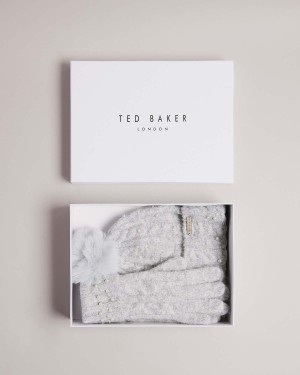 Ted Baker KERRIIE Bobble Hat And Glove Gift Set Szare | 61OCUDYGQ