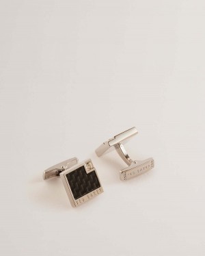Ted Baker KRYSS Carbon Fibre Cufflinks Srebrne | 64XWUJYNV
