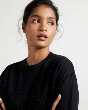 Ted Baker LORITO Ted Baker Branded Sweat Czarne | 57TDWAFXB