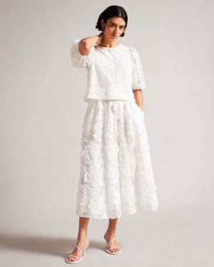 Ted Baker LOUELAA Midi Skirt with Pleats Białe | 92HXWRPTF