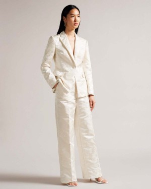 Ted Baker MAJIAT Szerokie Leg Jacquard Trouser Natural | 64JFXICZN