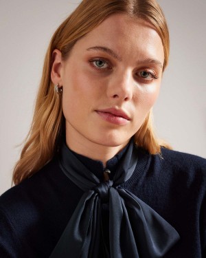 Ted Baker MARALOU Swetry with Tie Bow Detail At Neck Granatowe | 52GCUELXW