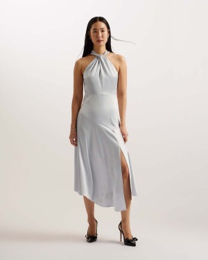 Ted Baker MASAE Twist Neck Midi Sukienki Szare | 05DZUJGPT