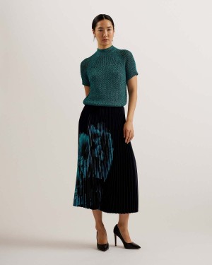 Ted Baker MATILDR Cropped Easy Fit Basket Stitch Top Zielone | 49RIQWZCN