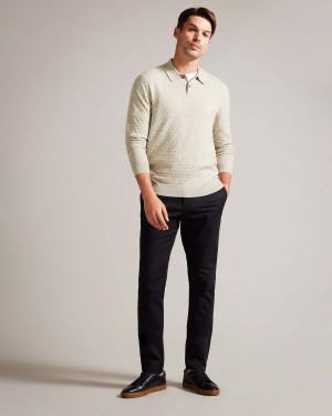 Ted Baker MORAR LS T Stitch Trykotowy Polo Brązowe | 89SZHOEFW