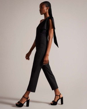 Ted Baker ORLIIE One Shoulder Jumpsuit with Giant Bow Detail Czarne | 91CVAIOXG