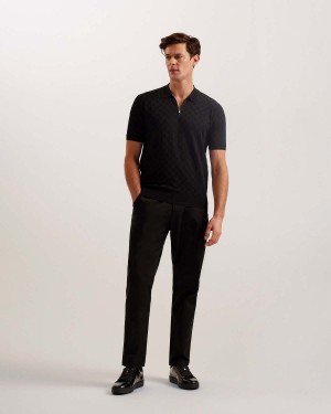 Ted Baker PALTON Regular SS Textured Polo Czarne | 30HGJWTPE