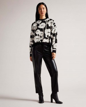 Ted Baker PIPHA Cropped Jacquard Trykotowy Swetry Czarne | 45TLEKJYR