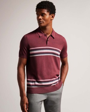 Ted Baker PITAL SS Merino Stipe Polo Mid-blue | 93SXDNBMK