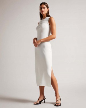 Ted Baker POLYAN Stitch Detailed Bodycon Sukienki Białe | 60FWUSQTD