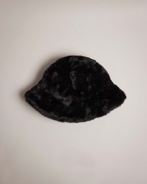 Ted Baker PRINNIA Faux Fur Bucket Hat Czarne | 73GWSVKTC