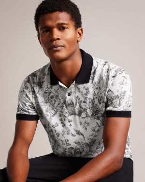 Ted Baker QUINTEN SS Regular Fit Printed Polo Białe | 14INXZRFE