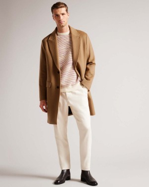 Ted Baker RAYDON Pure Wełna Single Breasted Overcoat Camel | 38YDMHEAC