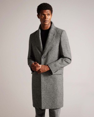 Ted Baker RAYWOOD British Wełna Herringbone Overcoat Szare | 01ZFTRPOG