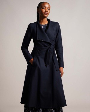 Ted Baker ROSEIKA Midi Length Double Breasted Coat with Skirt Dk-Blue | 12QGXHZIC