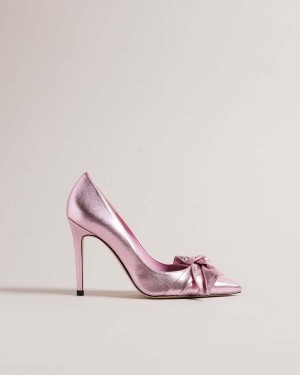 Ted Baker RYAL 100mm Metallic Bow Court Shoe Srebrne | 59PRBGYQA