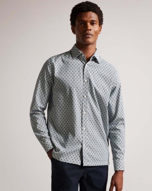 Ted Baker SANLON LS Diamond Geo Print Shirt Niebieskie | 61DAFLURK