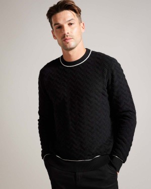Ted Baker SEPAL LS Regular Textured Crew Neck Ecru | 80XHRCQUT