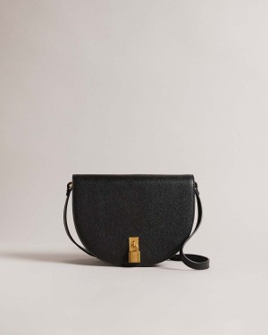 Ted Baker SOHHO Skórzane Padlock Saddle Bag Czarne | 57TXYKJDZ