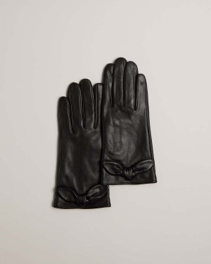 Ted Baker SOPHIIS Bow Embellished Skórzane Gloves Czarne | 27XEIBCMG