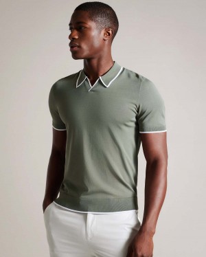Ted Baker STORTFO SS Rayon Open Neck Polo Khaki | 28SRCBAIK
