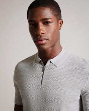 Ted Baker STREE SS Textured Polo Szare | 10RIVXCYD