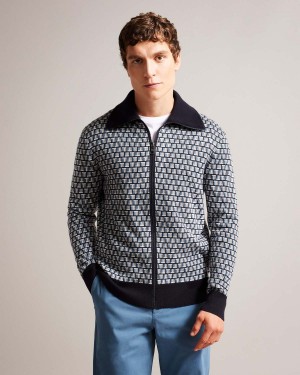 Ted Baker TEEFLOW LS Regular Zip Through Knit Niebieskie | 67VUDFJAO