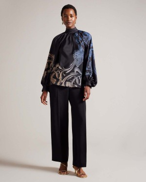 Ted Baker TESSAAH Pussybow Blouse with Balloon Sleeve Detail Niebieskie | 35GUMBCFH