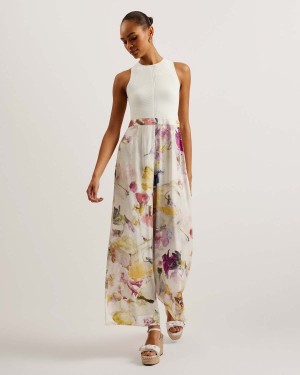 Ted Baker TIRSSO Rib Knit Bodice Mockable Jumpsuit Białe | 13XMPYGHA