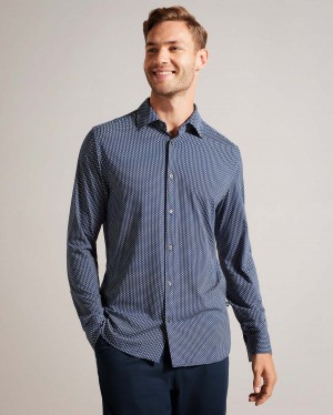 Ted Baker VELINO LS Bi Stretch Geo Shirt Granatowe | 39UDPMSGC